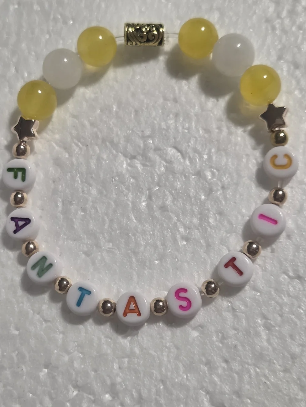 Handcrafted Kids Yellow & White Beaded Bracelet - Fantastic Letter Beads - Picture 3 of 7